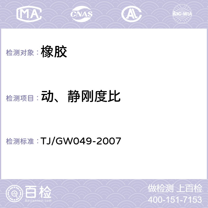 动、静刚度比 TJ/GW 049-2007 客运专线弹条Ⅳ型扣件暂行技术条件 TJ/GW049-2007 附录B