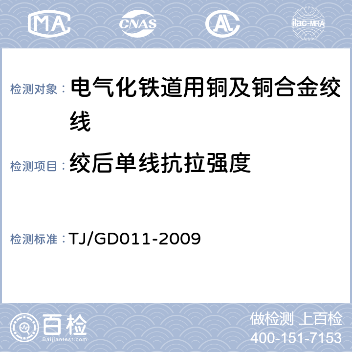 绞后单线抗拉强度 200~250km/h电气化铁路接触网装备暂行技术条件 TJ/GD011-2009 第二部分,2,3.1