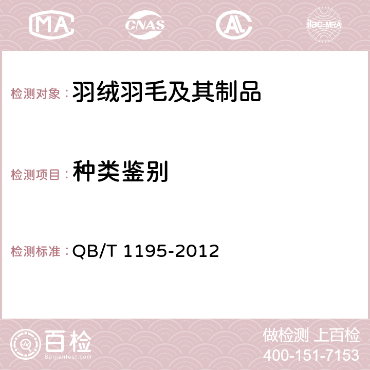 种类鉴别 QB/T 1195-2012 羽绒羽毛睡袋