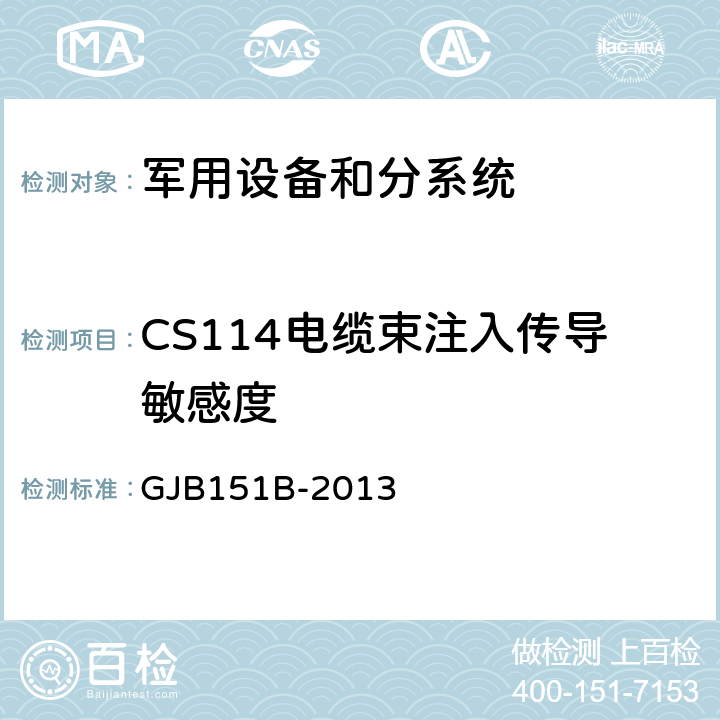 CS114电缆束注入传导敏感度 军用设备和分系统 电磁发射和敏感度要求与测量 GJB151B-2013 5.16