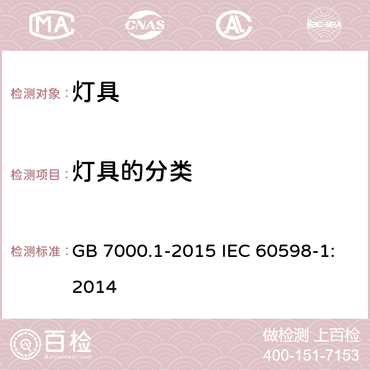 灯具的分类 灯具 第1部分:一般要求与试验 GB 7000.1-2015 IEC 60598-1:2014 2