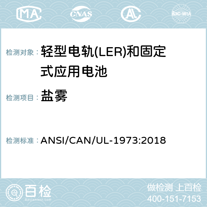 盐雾 ANSI/CAN/UL-19 轻型电轨(LER)和固定式应用电池安全标准 73:2018 37
