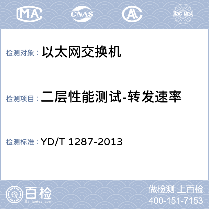 二层性能测试-转发速率 具有路由功能的以太网交换机测试方法 YD/T 1287-2013 5.4