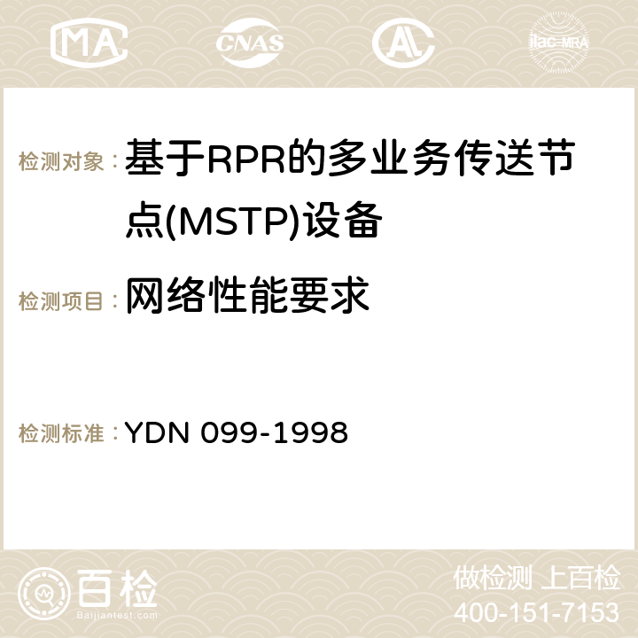 网络性能要求 光同步传送网技术体制 YDN 099-1998 7