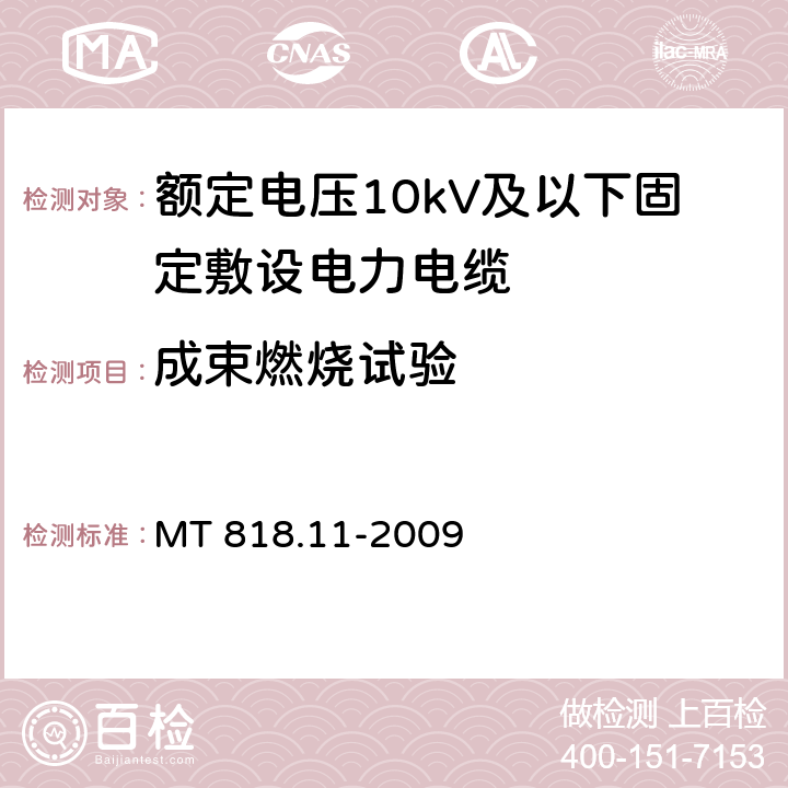 成束燃烧试验 煤矿用电缆 第11部分：额定电压10kV及以下固定敷设电力电缆一般规定 MT 818.11-2009 6.4.5
