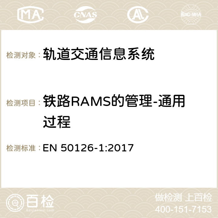 铁路RAMS的管理-通用过程 铁路应用.可靠性、可用性、可维修性和安全性(RAMS)的说明和演示-第1部分：RAMS的通用过程 EN 50126-1:2017 6