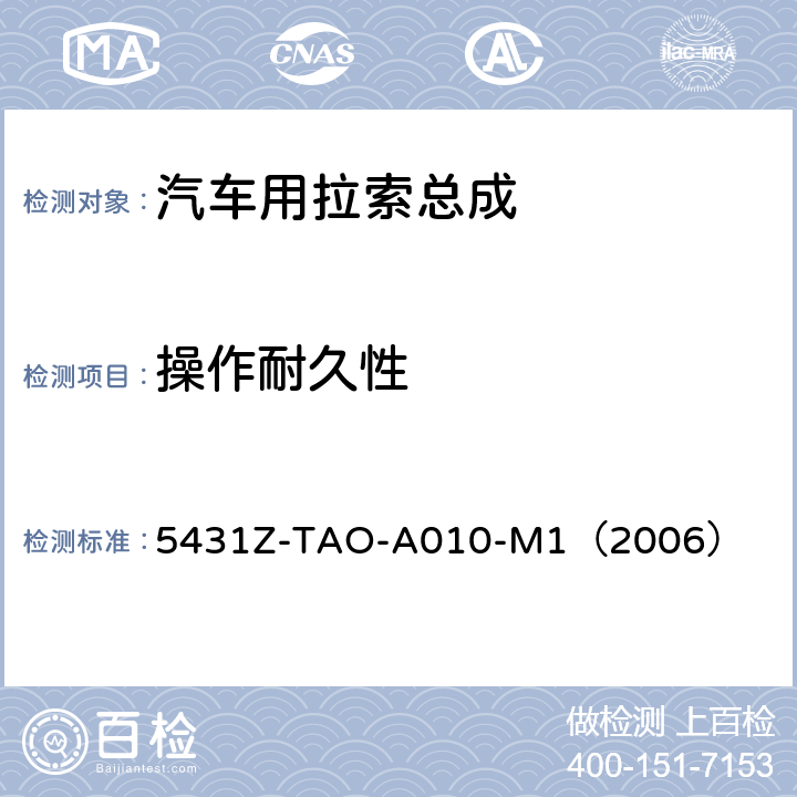 操作耐久性 手动换档总成试验规范  
5431Z-TAO-A010-M1（2006） 6-1-1