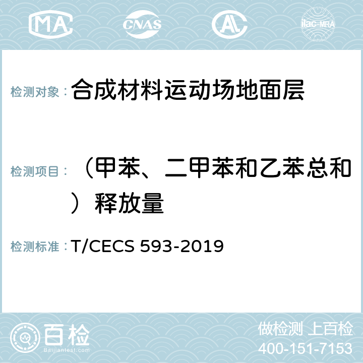 （甲苯、二甲苯和乙苯总和）释放量 《合成材料运动场地面层质量控制标准》 T/CECS 593-2019 附录C