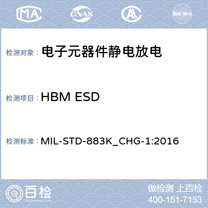 HBM ESD 微电路试验方法标准 MIL-STD-883K_CHG-1:2016 方法3015.9