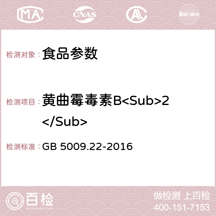 黄曲霉毒素B<Sub>2</Sub> 食品安全国家标准 食品中黄曲霉毒素B族和G族的测定 GB 5009.22-2016