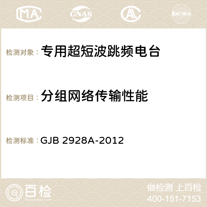 分组网络传输性能 战术超短波跳频电台通用规范 GJB 2928A-2012 4.7.7.8