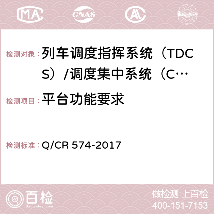 平台功能要求 Q/CR 574-2017 列车调度指挥系统（TDCS）/调度集中系统（CTC）综合维护平台技术规范  6