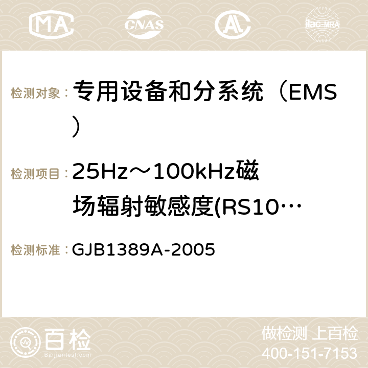 25Hz～100kHz磁场辐射敏感度(RS101/RS01) 系统电磁兼容性要求 GJB1389A-2005 方法5.6.1