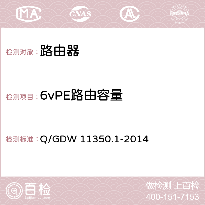 6vPE路由容量 Q/GDW 11350.1-2014 IPV6网络设备测试规范 第1部分：路由器和交换机  5.3.5