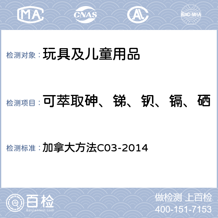 可萃取砷、锑、钡、镉、硒 涂层中萃取砷、锑、钡、镉、硒的测定 加拿大方法C03-2014