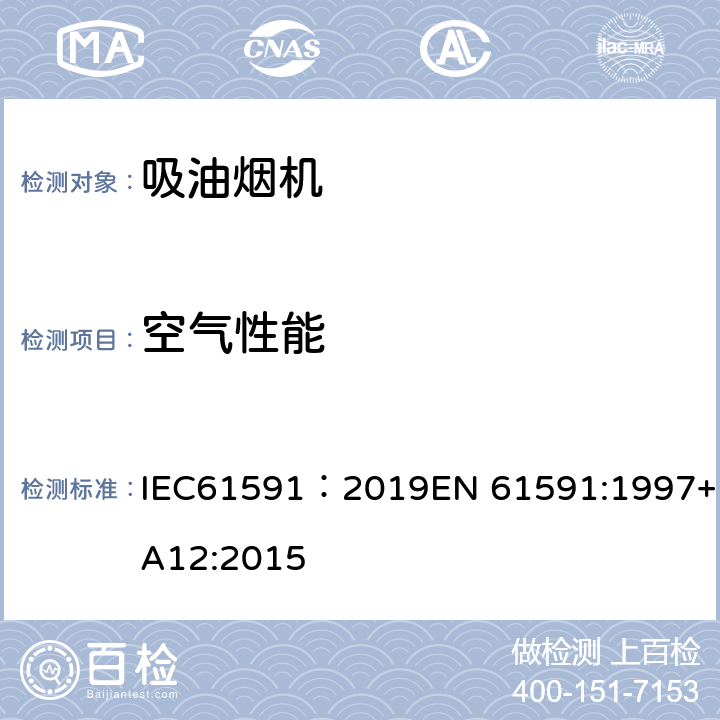 空气性能 家用吸油烟机 性能测试方法 IEC61591：2019EN 61591:1997+A12:2015 10