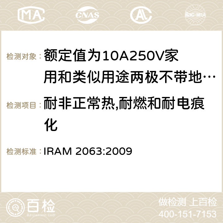 耐非正常热,耐燃和耐电痕化 额定值为10A250V家用和类似用途两极不带地插头 IRAM 2063:2009 28