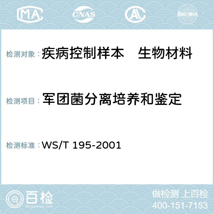 军团菌分离培养和鉴定 军团病诊断标准及处理原则 WS/T 195-2001 附录A