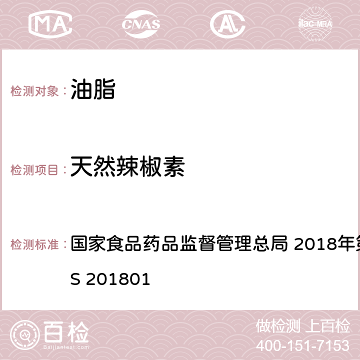 天然辣椒素 食用油脂中辣椒素的测定 国家食品药品监督管理总局 2018年第26号公告 国家食品药品监督管理总局 2018年第26号公告 BJS 201801