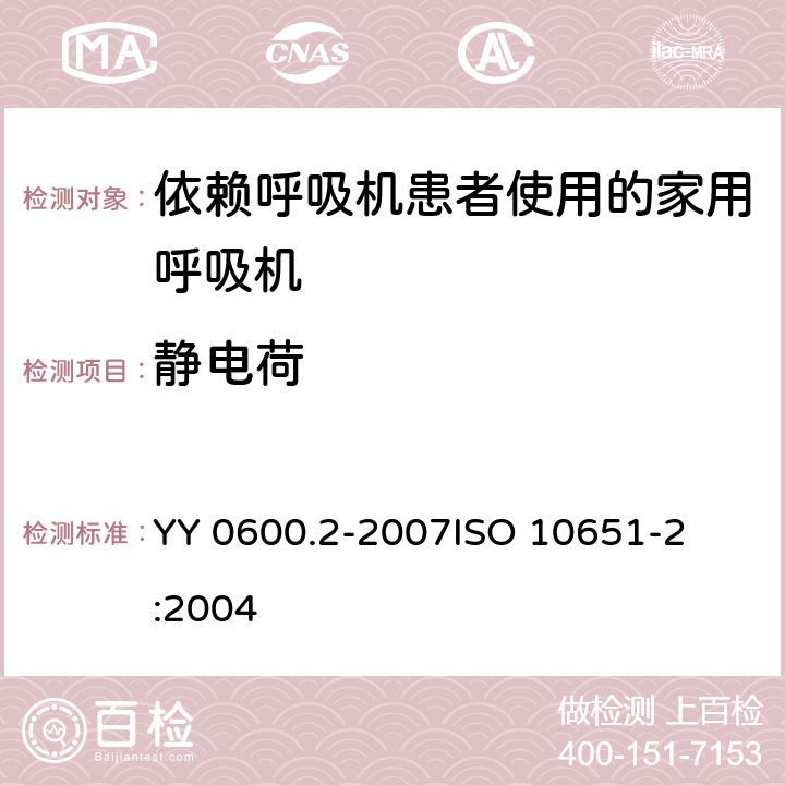 静电荷 医用呼吸机 基本安全要求和主要性能专用要求 第2部分：依赖呼吸机患者使用的家用呼吸机 
YY 0600.2-2007
ISO 10651-2:2004 47