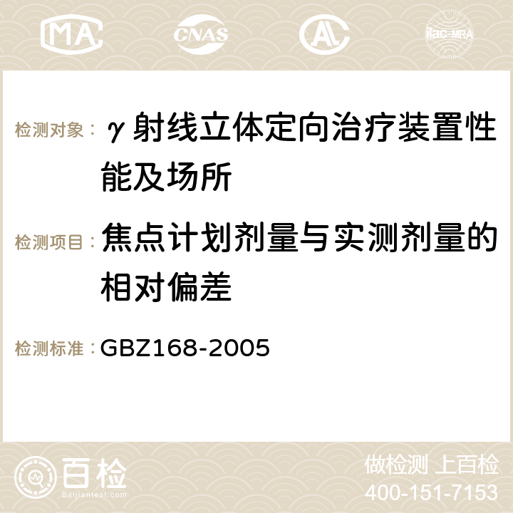 焦点计划剂量与实测剂量的相对偏差 《X、γ射线头部立体定向外科治疗放射卫生防护标准》 GBZ168-2005