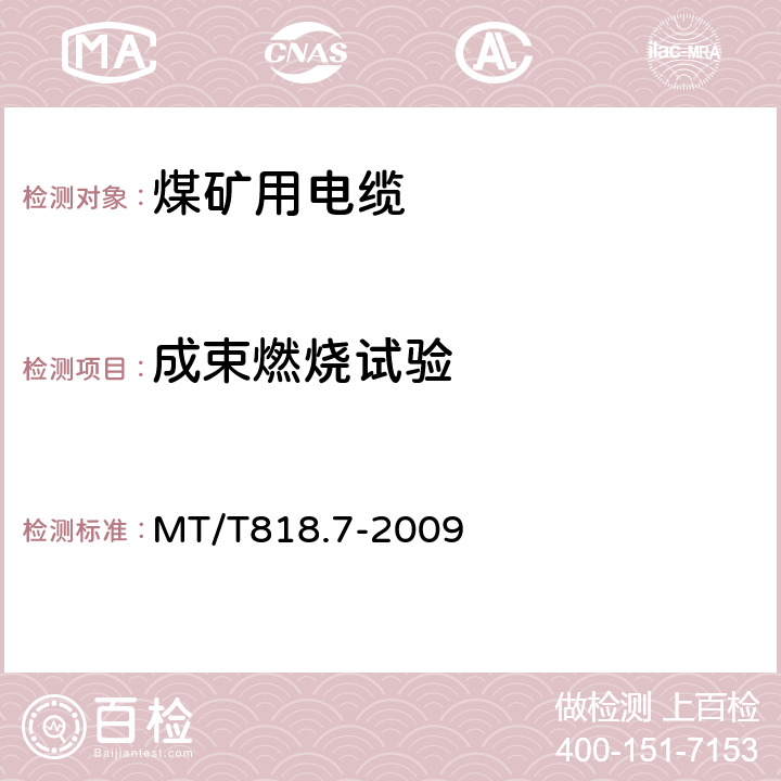 成束燃烧试验 MT/T 818.7-2009 【强改推】煤矿用电缆 第7部分:额定电压6/10kV及以下移动屏蔽软电缆