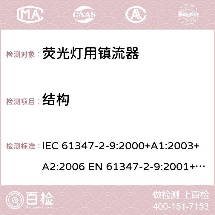 结构 IEC 61347-2-9-2000 灯控装置 第2-9部分:气体放电灯(荧光灯除外)用镇流器的特殊要求