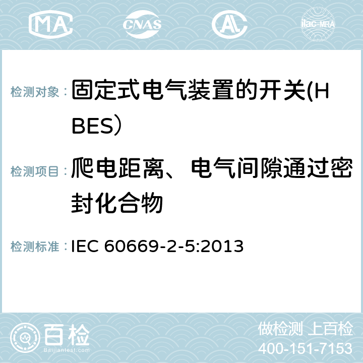 爬电距离、电气间隙通过密封化合物 家用和类似用途固定式电气装置的开关 第2-5部分: 住宅和楼宇电子系统（HBRS）用开关和有关附件 IEC 60669-2-5:2013 23