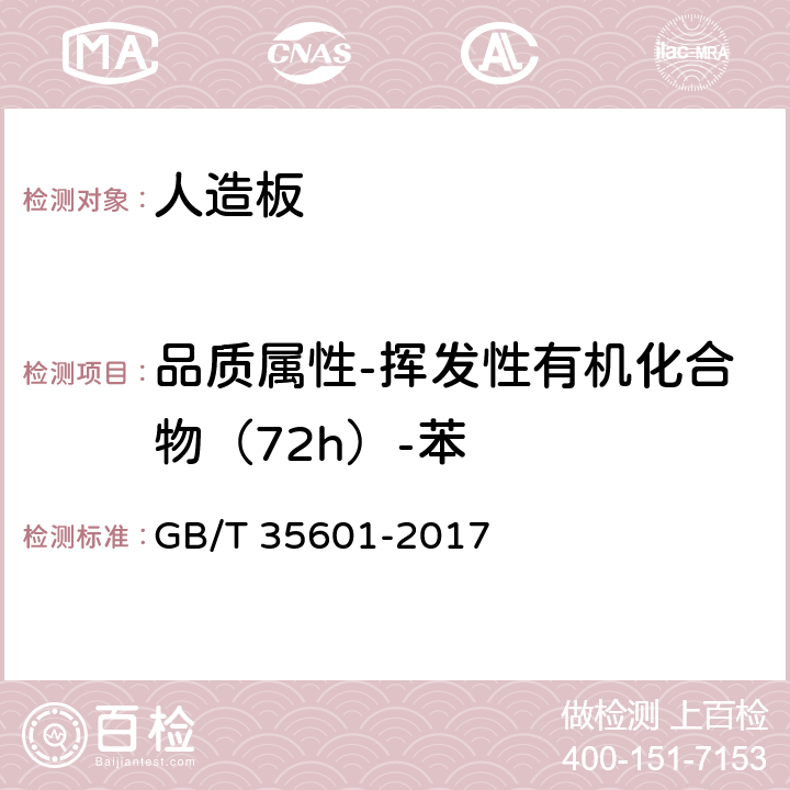 品质属性-挥发性有机化合物（72h）-苯 绿色产品评价 人造板和木质地板 GB/T 35601-2017 5.5