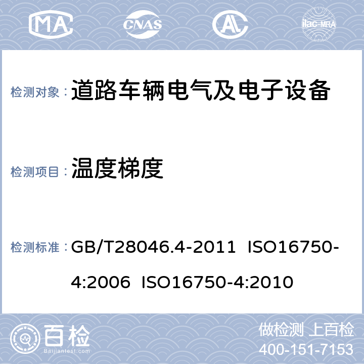 温度梯度 道路车辆 电气及电子设备的环境条件和试验 第4部分：气候负荷 GB/T28046.4-2011 ISO16750-4:2006 ISO16750-4:2010 5.2