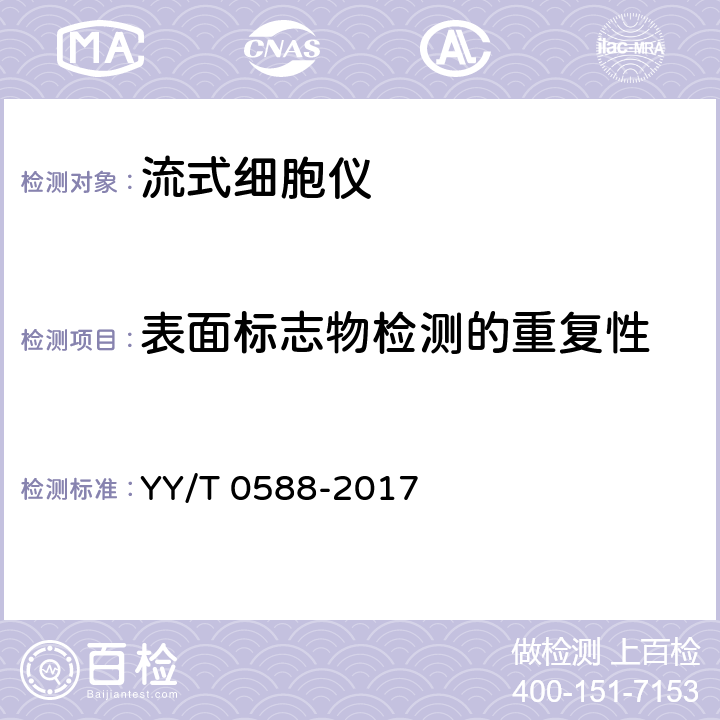 表面标志物检测的重复性 流式细胞仪 YY/T 0588-2017 4.9
