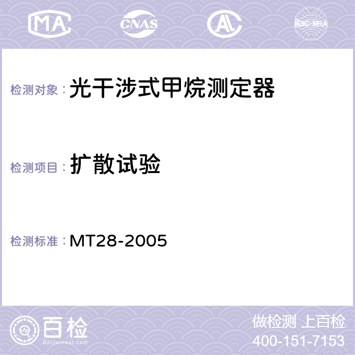 扩散试验 MT/T 28-2005 【强改推】光干涉式甲烷测定器