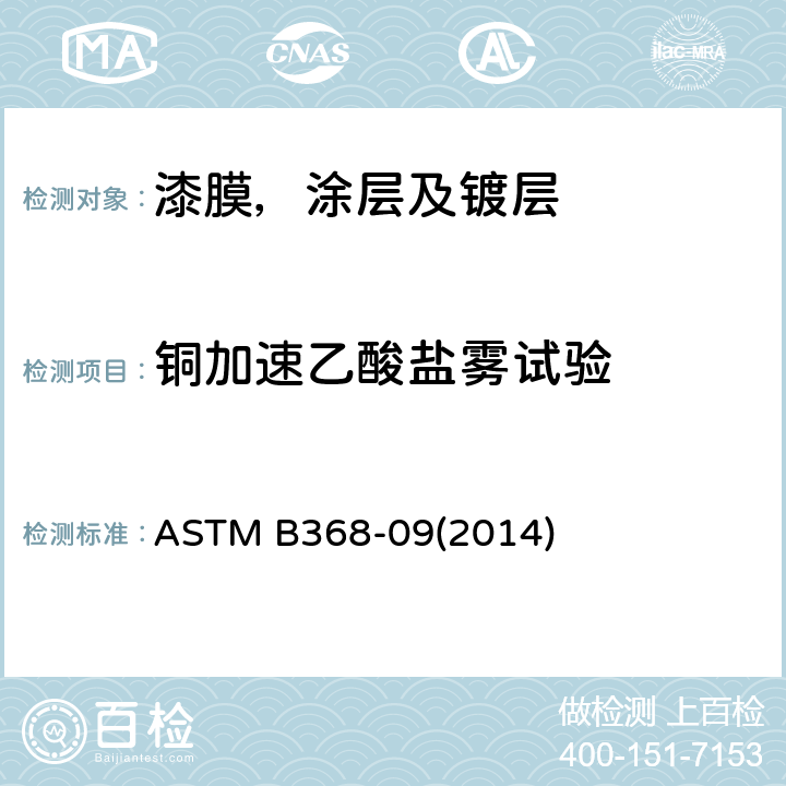 铜加速乙酸盐雾试验 铜加速醋酸盐雾试验（CASS 试验）的标准测试方法 ASTM B368-09(2014)