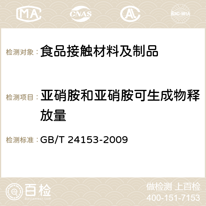 亚硝胺和亚硝胺可生成物释放量 橡胶及弹性体材料 N-亚硝基胺的测定 GB/T 24153-2009