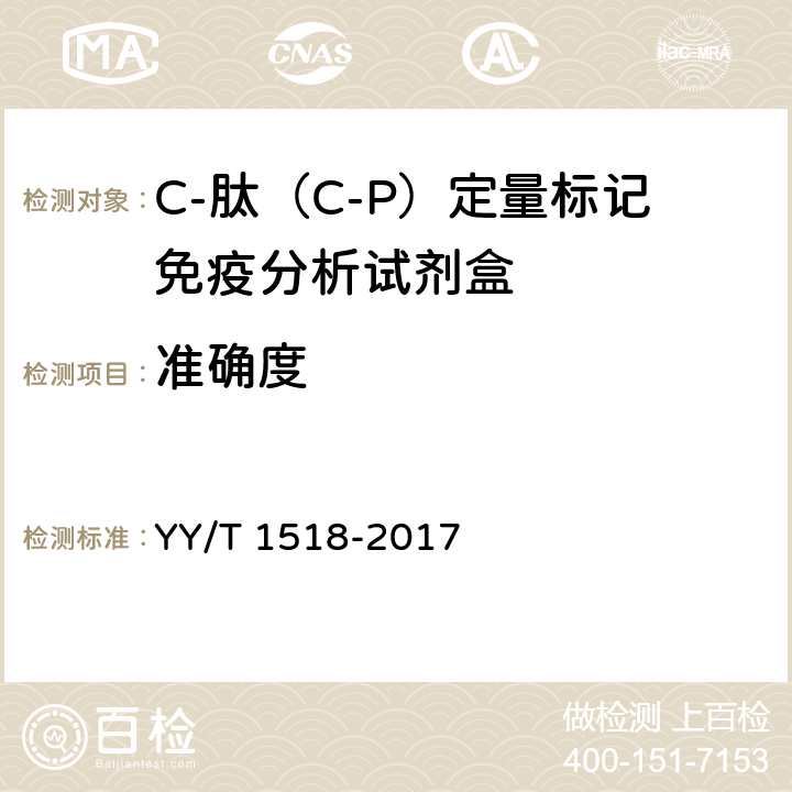 准确度 C-肽（C-P）定量标记免疫分析试剂盒 YY/T 1518-2017 4.4