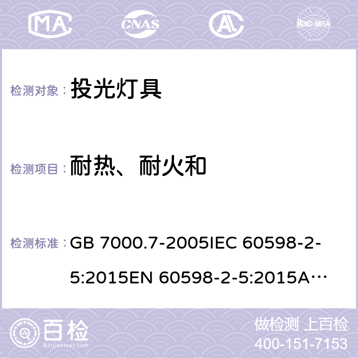 耐热、耐火和 投光灯具安全要求 GB 7000.7-2005
IEC 60598-2-5:2015
EN 60598-2-5:2015
AS/NZS 60598.2.5:2018 15