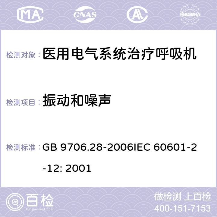 振动和噪声 GB 9706.28-2006 医用电气设备 第2部分:呼吸机安全专用要求 治疗呼吸机