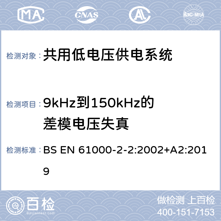 9kHz到150kHz的差模电压失真 电磁兼容性 -环境-公用低压供电系统低频传导骚扰及信号传输的兼容水平 BS EN 61000-2-2:2002+A2:2019 4.8 4.12