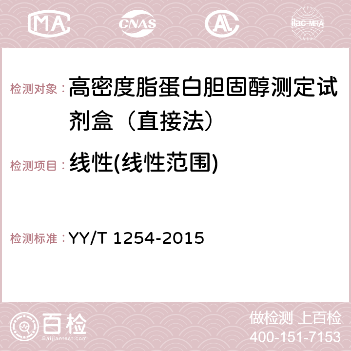 线性(线性范围) 高密度脂蛋白胆固醇测定试剂（盒） YY/T 1254-2015