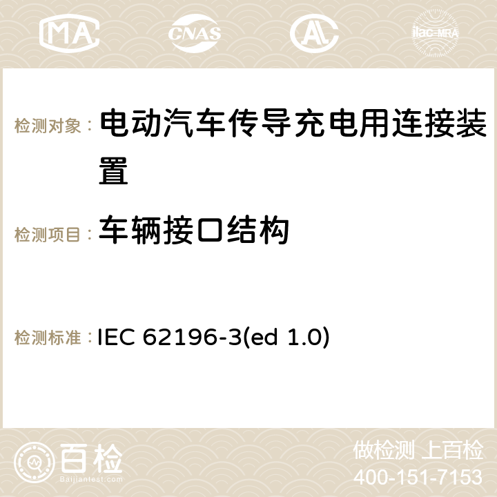 车辆接口结构 电动车辆传导充电插头，插座，车辆连接器和车辆接口 - 第3部分：直流尺寸、兼容性和互换性要求 IEC 62196-3(ed 1.0) 19
