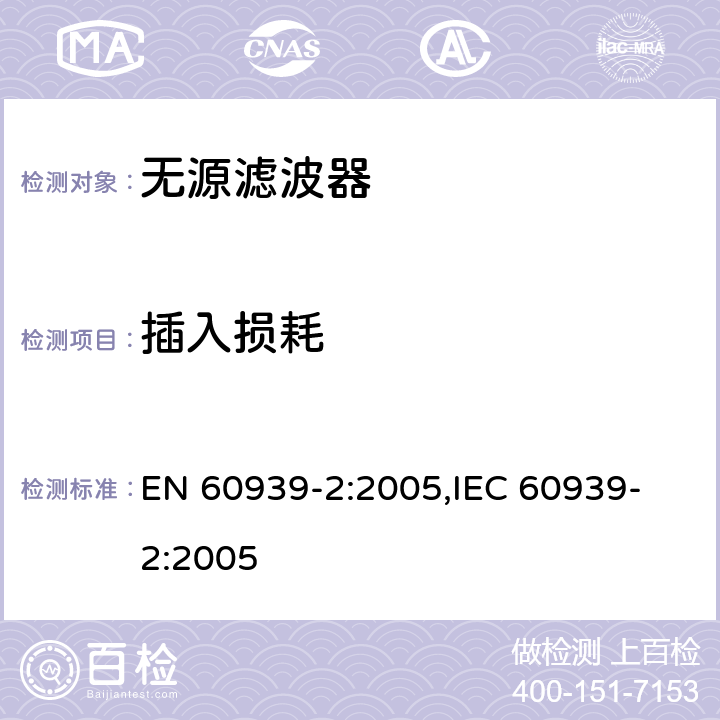插入损耗 用于电磁干扰抑制的无源滤波器第2部分:分规范:安全试验适用的无源滤波器试验方法和一般要求 EN 60939-2:2005,
IEC 60939-2:2005 4.7