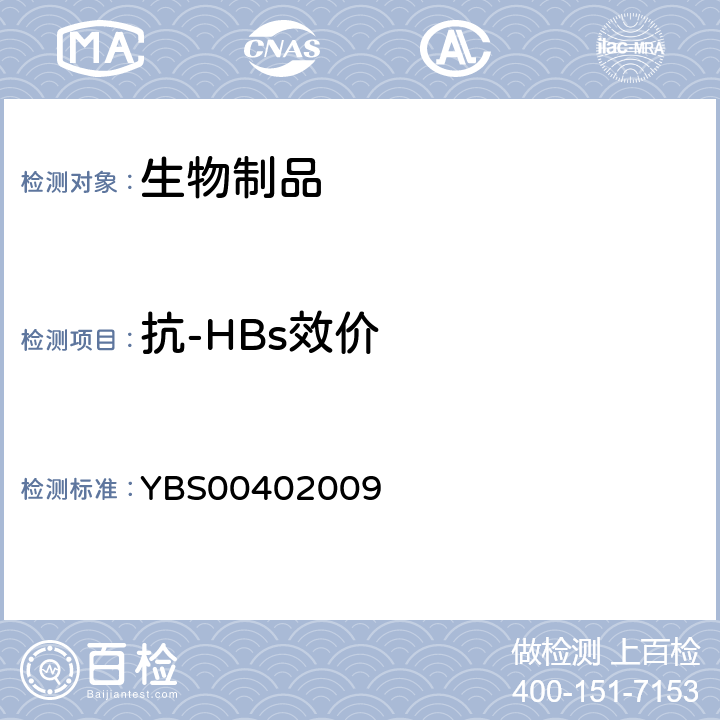 抗-HBs效价 静注人免疫球蛋白（pH4）制造及检定规程 YBS00402009