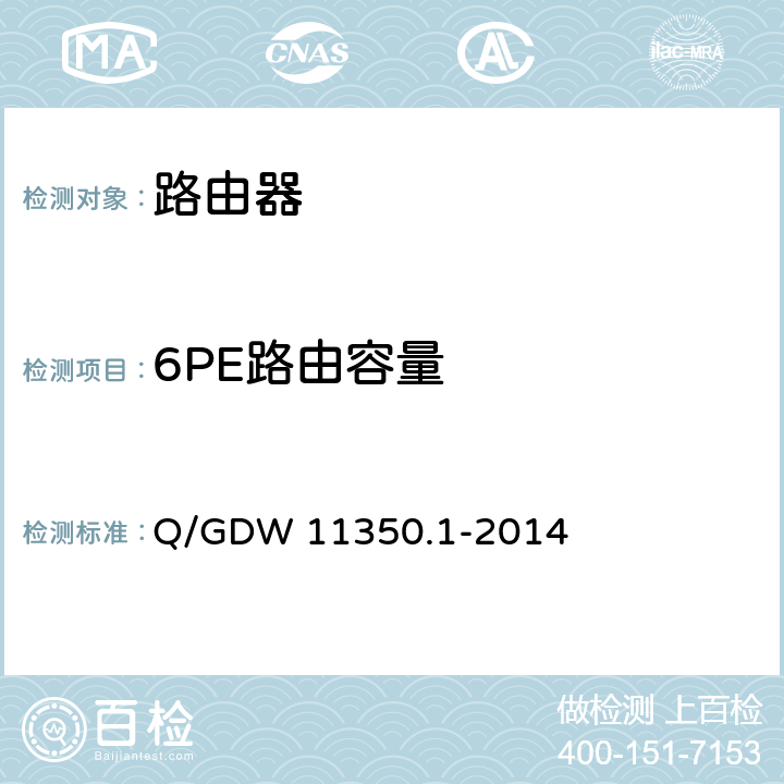 6PE路由容量 IPV6网络设备测试规范 第1部分：路由器和交换机 Q/GDW 11350.1-2014 5.3.4