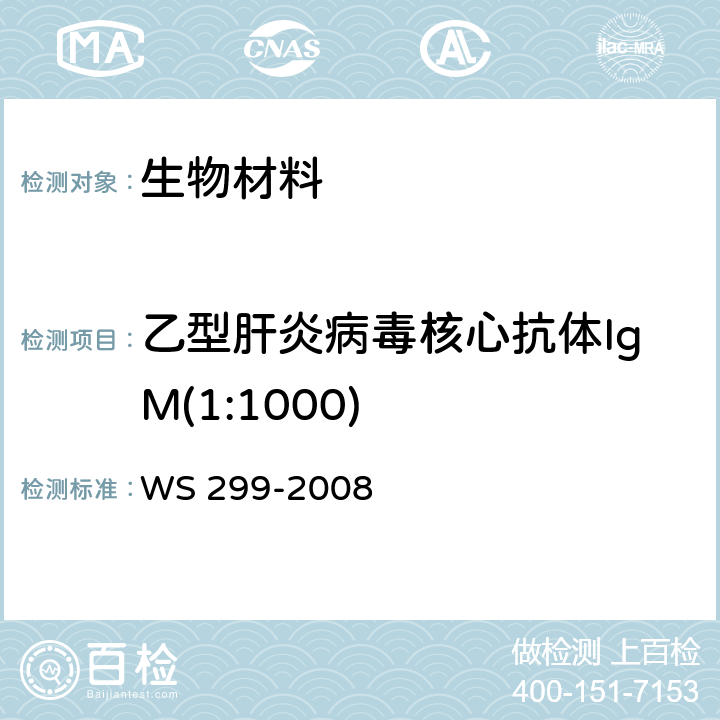 乙型肝炎病毒核心抗体IgM(1:1000) 《乙型病毒性肝炎诊断标准》 WS 299-2008 附录A.1.6