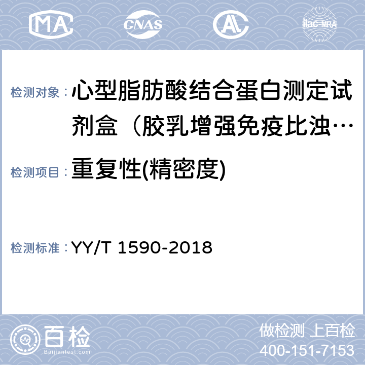 重复性(精密度) 心型脂肪酸结合蛋白测定试剂盒（免疫比浊法） YY/T 1590-2018