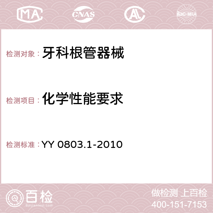 化学性能要求 YY 0803.1-2010 牙科学 根管器械 第1部分:通用要求和试验方法