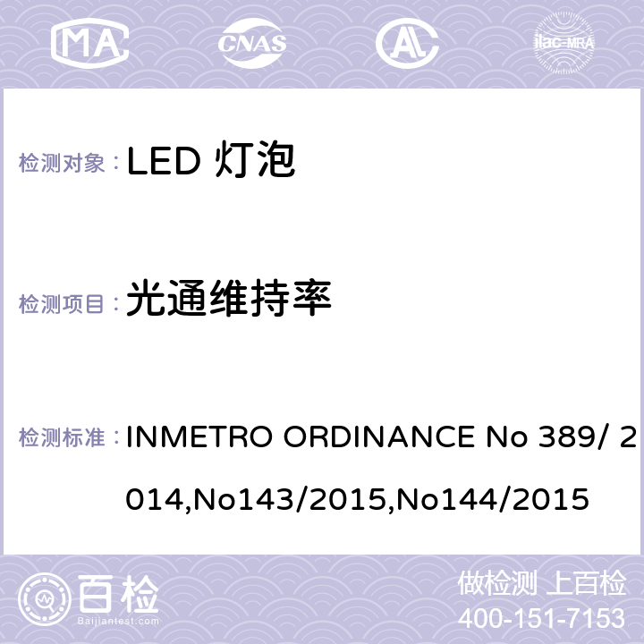 光通维持率 LED灯泡质量 INMETRO ORDINANCE No 389/ 2014,No143/2015,No144/2015 6.10