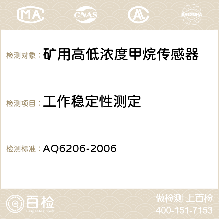 工作稳定性测定 煤矿用高低浓度甲烷传感器 AQ6206-2006 4.13