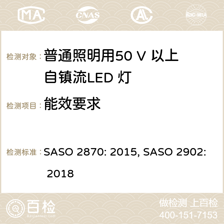 能效要求 照明产品的能效、功能性和标签要求 第1部分 SASO 2870: 2015, SASO 2902: 2018