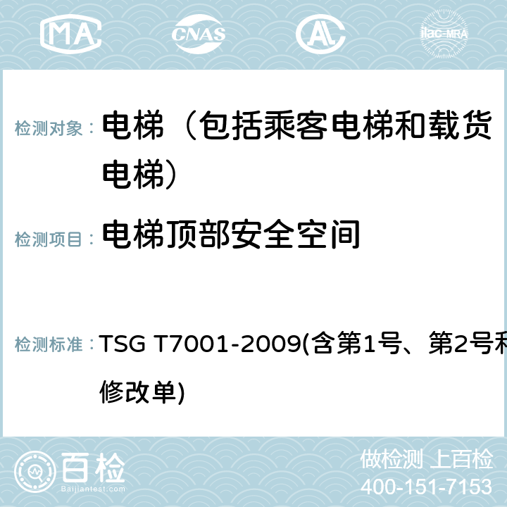 电梯顶部安全空间 电梯监督检验和定期检验规则——曳引与强制驱动电梯 TSG T7001-2009(含第1号、第2号和第3号修改单) 3.2